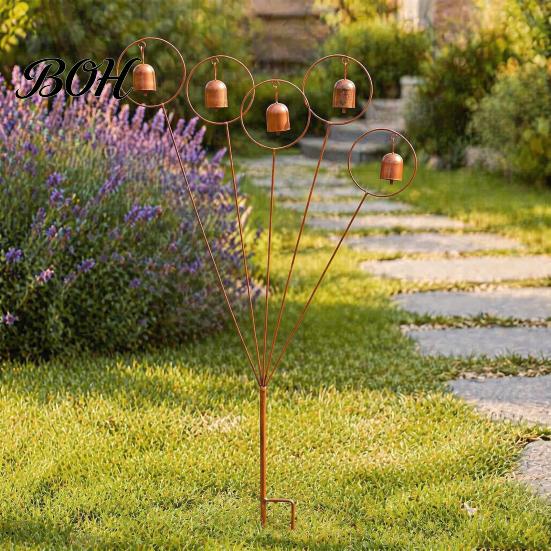 Gartenstecker für Glocken Rustikales Metall mit Glocken, Dekorativer Windspiel, Wetterfeste Landschaftsgestaltungspfähle Widerstandsfähiges Hofkunst-Ornament Außenrasen Terrasse