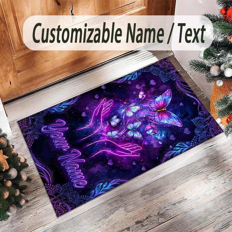 Valentine Love Theme Crystal Velvet Rug Personalized Custom Name Text Soft Floor Mat Home Decor