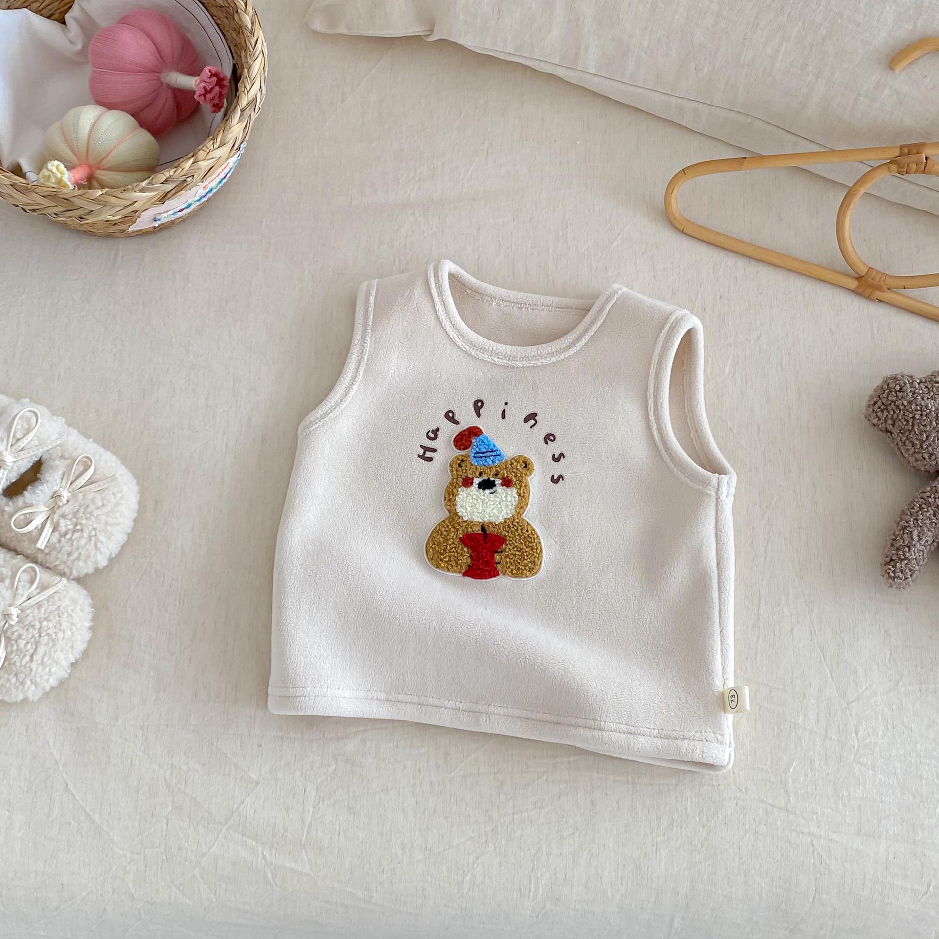 Новый детский мультяшный флисовый жилет 2025: Теплый вышитый зимний топ для девочек 110