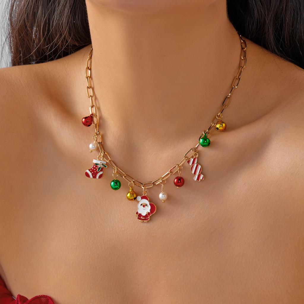 Creative Christmas Elements Metal Chain Bracelets for Women Men Santa Claus Tree Elk Snowman Pendant Necklace Festival Jewelry