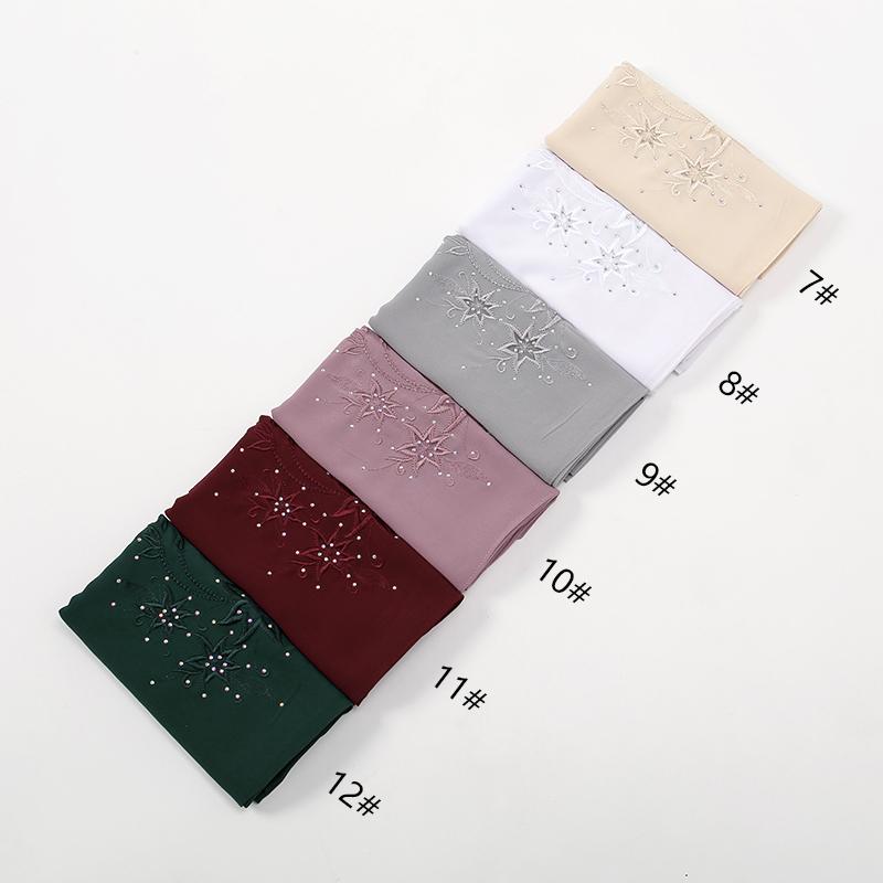 Nowy Haftowany Szyfonowy Hidżab Malezja Kobiety Islamskie Szale Muzułmańskie Hidżaby Chusta na Głowę Bawal Tudung Haftowana Szyfonowa Chusta Hidżab