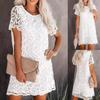 Letní bílé šaty Sexy O Neck Krátký rukáv Halow Krajkové šaty Dámská móda Elegantní Klubové společenské šaty Tuniky