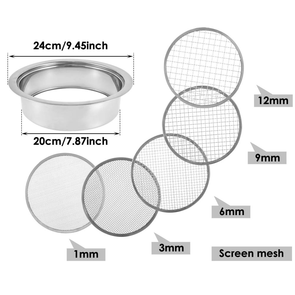 Replaceable Mesh Garden Soil Sieve 1/3/6/9/12mm Mesh Hole Stainless Steel Soil Filter Soil/Sand/Gravel/Planting Soil Round Sieve