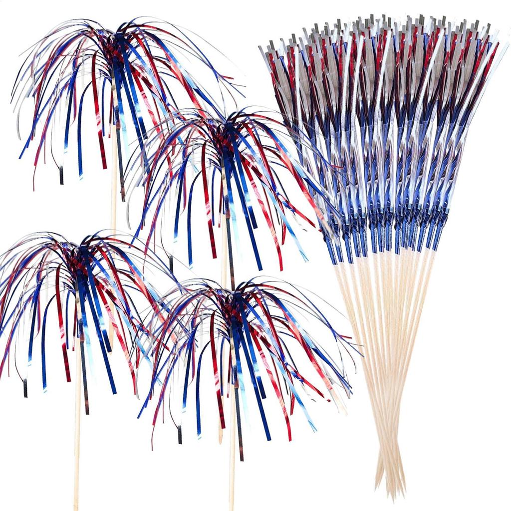 Cocktail Picks 50 Pieces Firework Cupcake Picks Food Fruit Toothpick for Patriotic Decorations BBQ Drink Dessert 4th of July