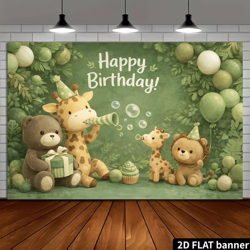 2D Kids Safari Animal Birthday Backdrop Photography Background
