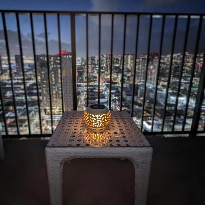Solar Light Outdoor Solar Powered LED Lamp Hollowed Out Metal Desktop Decorative Lantern for Patio Garden Yard Desktop Lighting