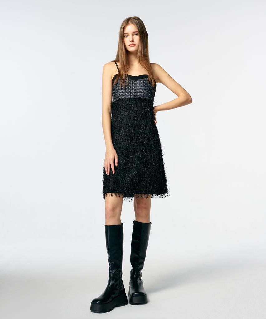 ETMON Slip Fluffy Mini Dress Black