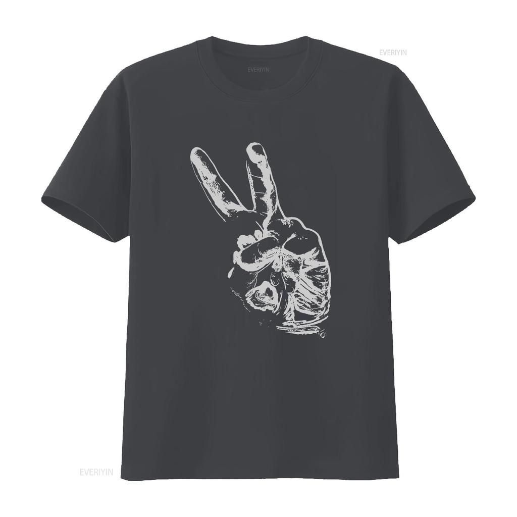 Peace Out Hand Sign T Shirt Artistic Design Pacifist Victory Humanist  Vintage Washed Fashion Comfortable Homme