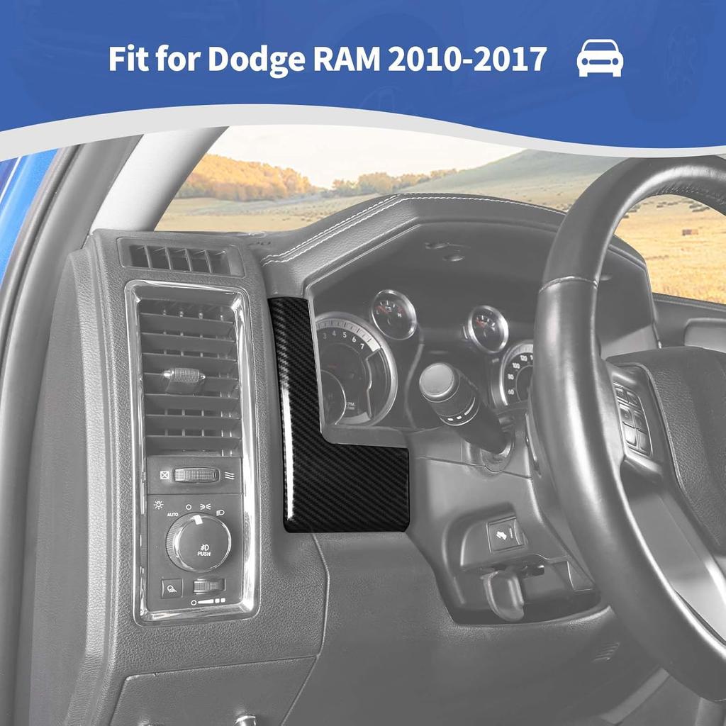 For RAM Dash Gauges Cluster Trim Cover Carbon Fiber for Dodge RAM 2010-2017 Black Carbon Fiber Grain Interior Accessories 2pcs