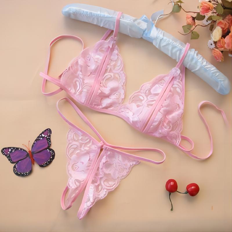 Sexy Lace Erotic Lingerie Lace Embroidery Breathable Hollow Out Open Bra Panties Women's Underwear Erotic Lingerie Open Panty