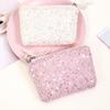 Sequined Cosmetic Bag Girls Stylish Glittery Clutch Makeup Bag with Faux Pearl Bow Zipper Puller Portable Travel Toiletry Organizer for