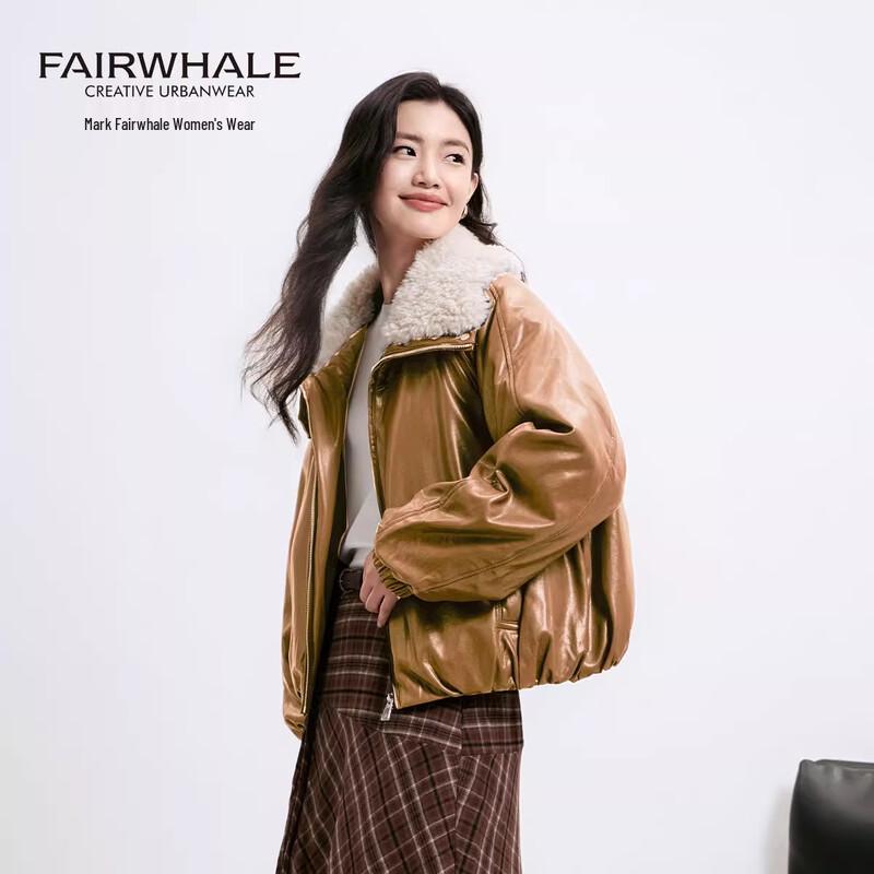 Mark Fairwhale Women's 2025 Winter Short PU Leather Down Jacket with Faux Fur Collar