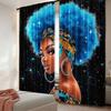 2Pcs Black Curtain African American Woman Afro Lady With Blue Hair Suitable For Bedroom Living Room Dining Room And Bathroom A