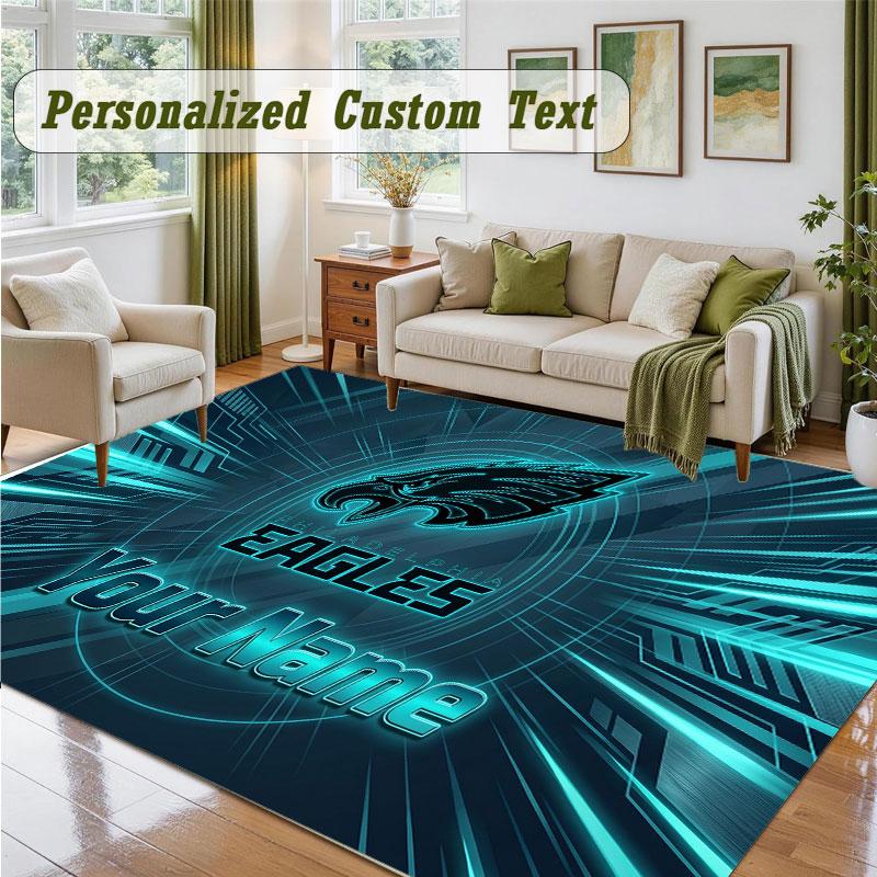 Crystal Velvet Square Rug Custom NamePhiladelphia Eagles Pattern Non Slip Home Floor Decor Rug