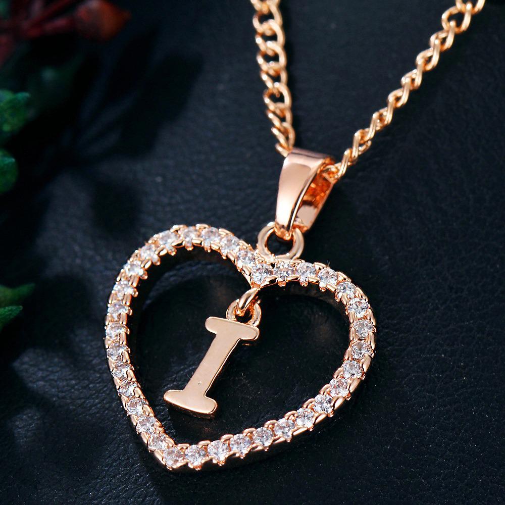 Heart Pendant Zircon Letter Necklace - 26 Letters Available