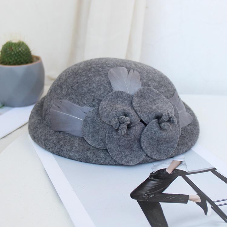 Wool Retro Top Hat British Style Women'S Autumn And Winter Crimped Bud Hat Fashion Flower Stewardess Hat