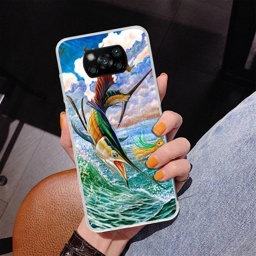 Offshore Angling Fishing Fish Rod Phone Case For Xiaomi Poco X7 X6 X5 Pro F7 Ultra Redmi 15C 15 13C 13 12C 12 10 10A 10C 9 9A 9C