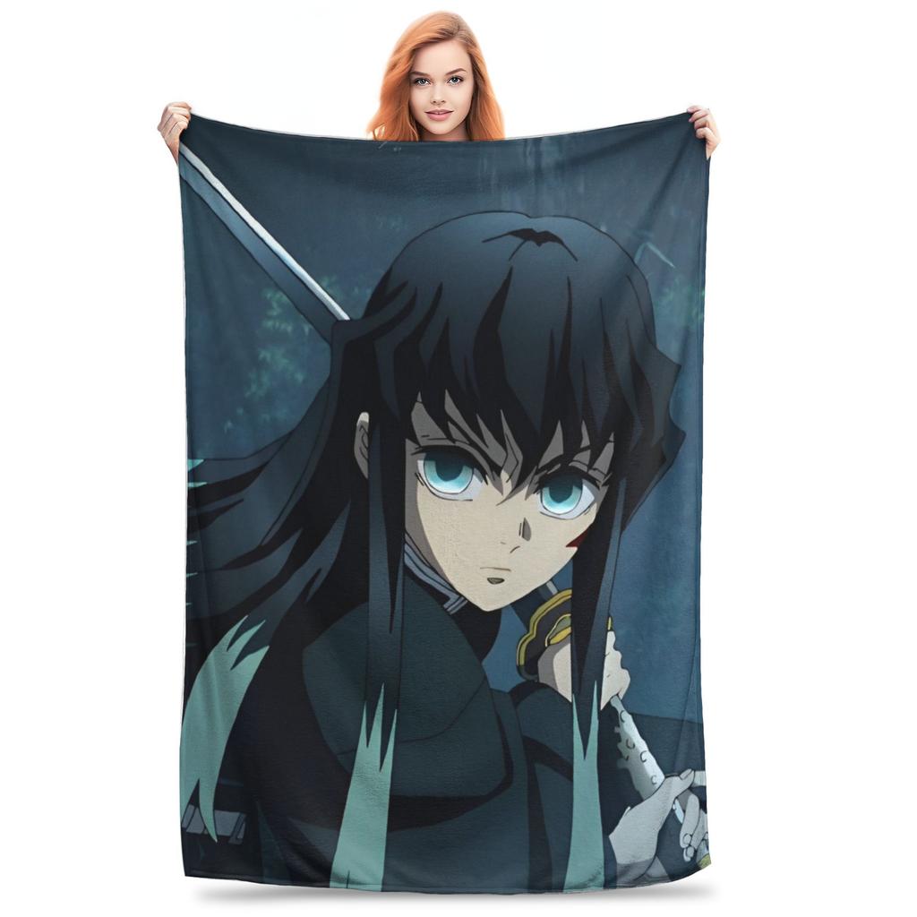 Muichiro Tokito Blankets Coral Fleece Plush Anime Demon Slayer Warm Throw Blankets for Airplane Travel Bedroom Quilt