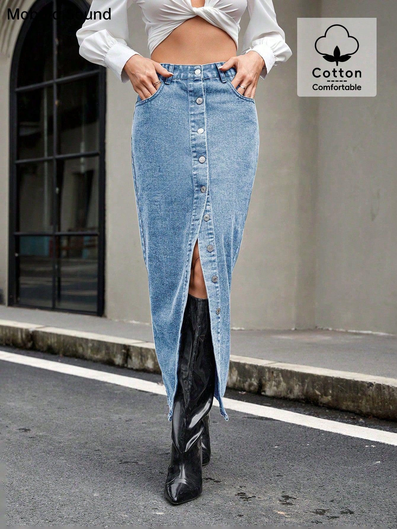 

Зарубежная женская ретро джинсовая юбка на пуговицах Medium