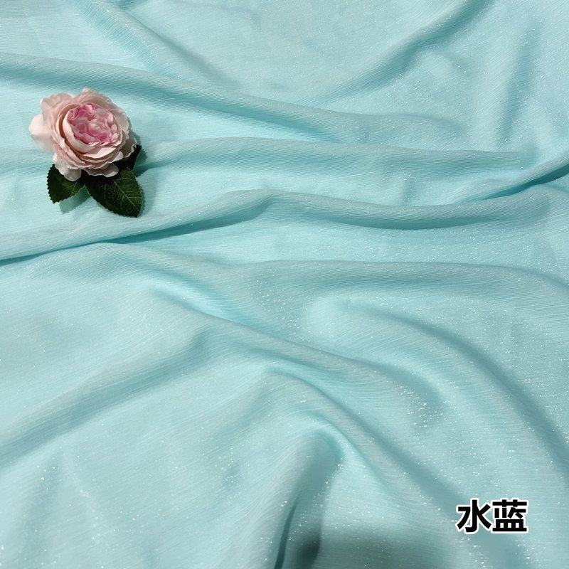 Shiny Silver Wire Crinkle Chiffon Fabric Plain By The Meter for Clothes Hanfu Dress Shirt Diy Sewing Cloth Soft Breathable Black