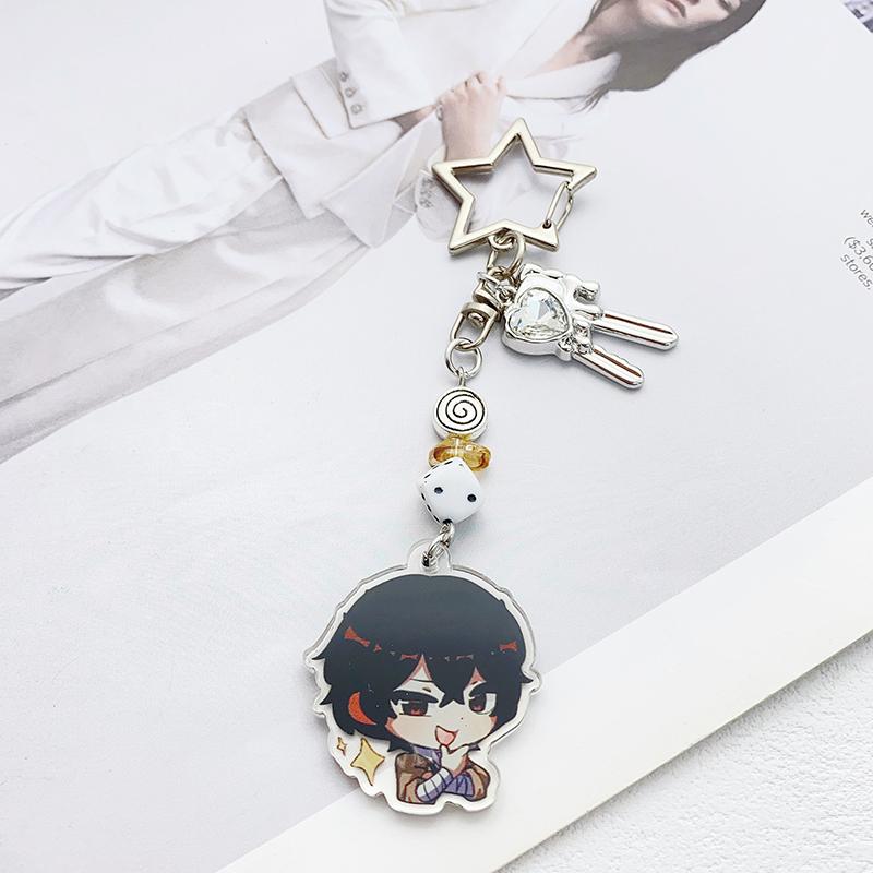 Anime Bungo Stray Dogs Klíčenka Kreslená postava Dazai Osamu A Chuuya Přívěsek na klíče Dekorace na batoh Cosplay Dárky