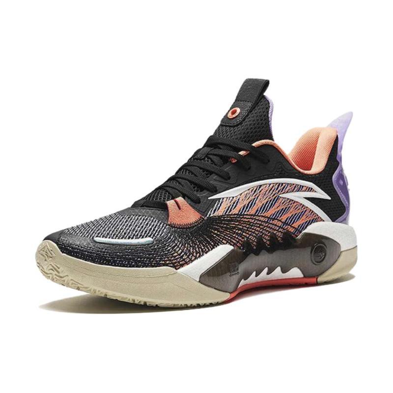 Anta Frenzy 5team Cushioning Wear-Resistant Low-Top Basketball Shoes Men's Black Purple Sneakers 112411606-1