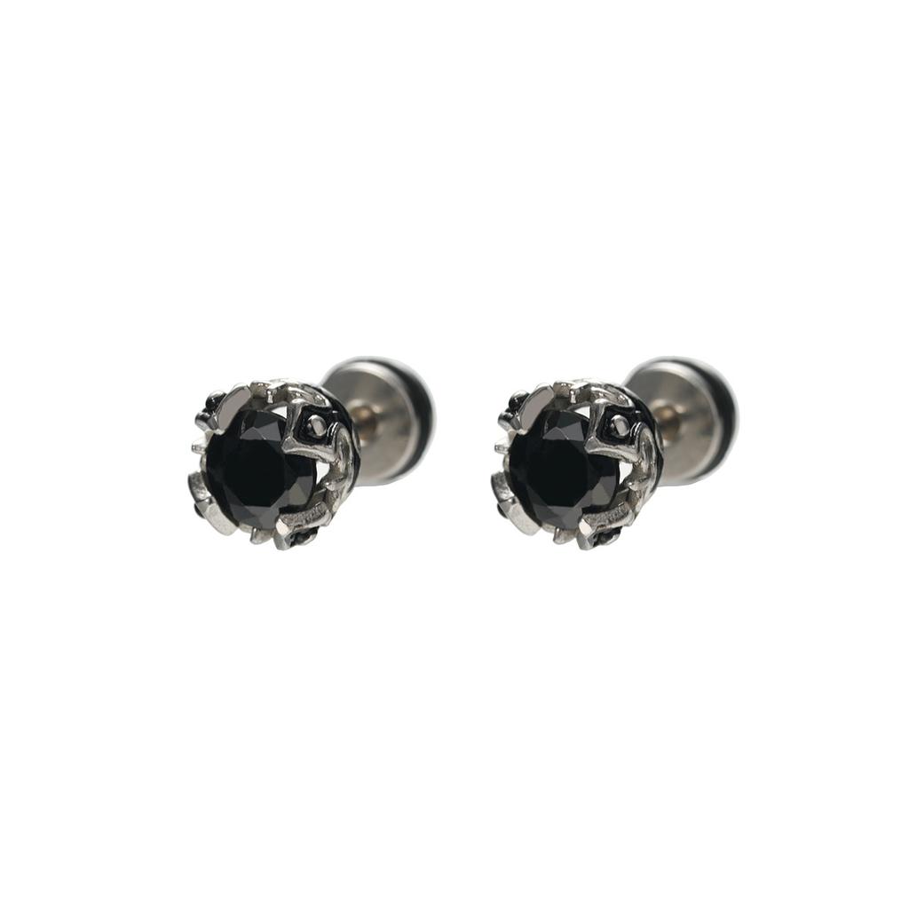 Hip Hop Men Titanium Steel Non-Fall Stud Earrings Retro Black Zircon Crystal Earrings Fashion Women Jewelry Accessories