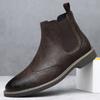 Boots Men's Carved Short Boots Soft Leather Retro High-top Men's Leather Boots Autumn and Winter Velvet Martin Boots