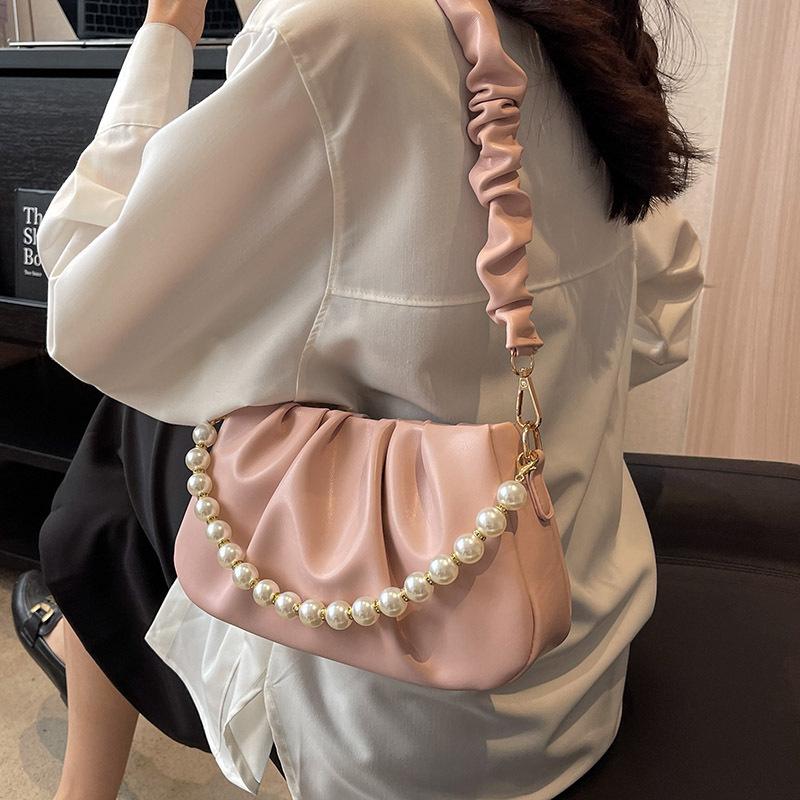 Spring and Summer New Korean Pearl Pleated Cloud Underarm Bag Niche Popular Shoulder Messenger Bag Trendy Versatile Woman