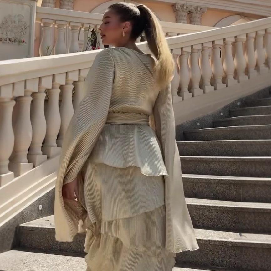 2025 Summer European & American Cape Bandage Waist-Slimming Dress