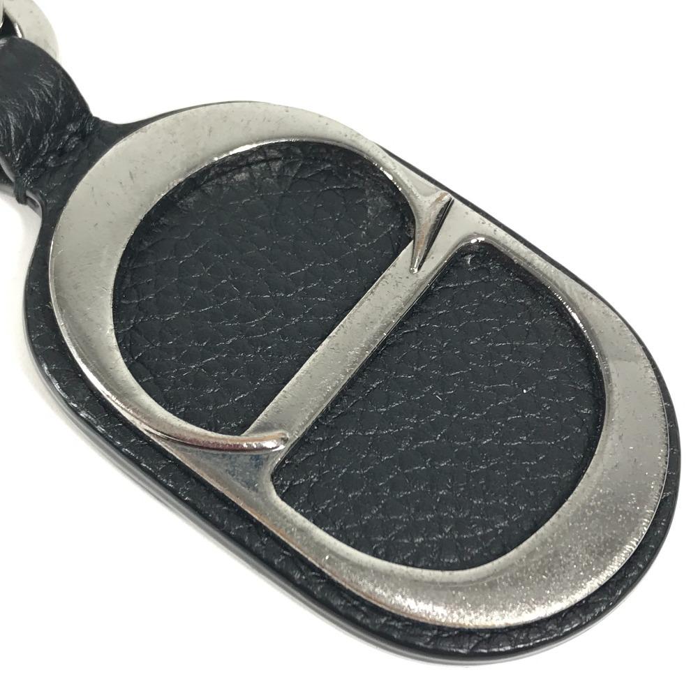 Dior CD Logo Bag Charm Key Ring Key Holder Leather Black/Silver