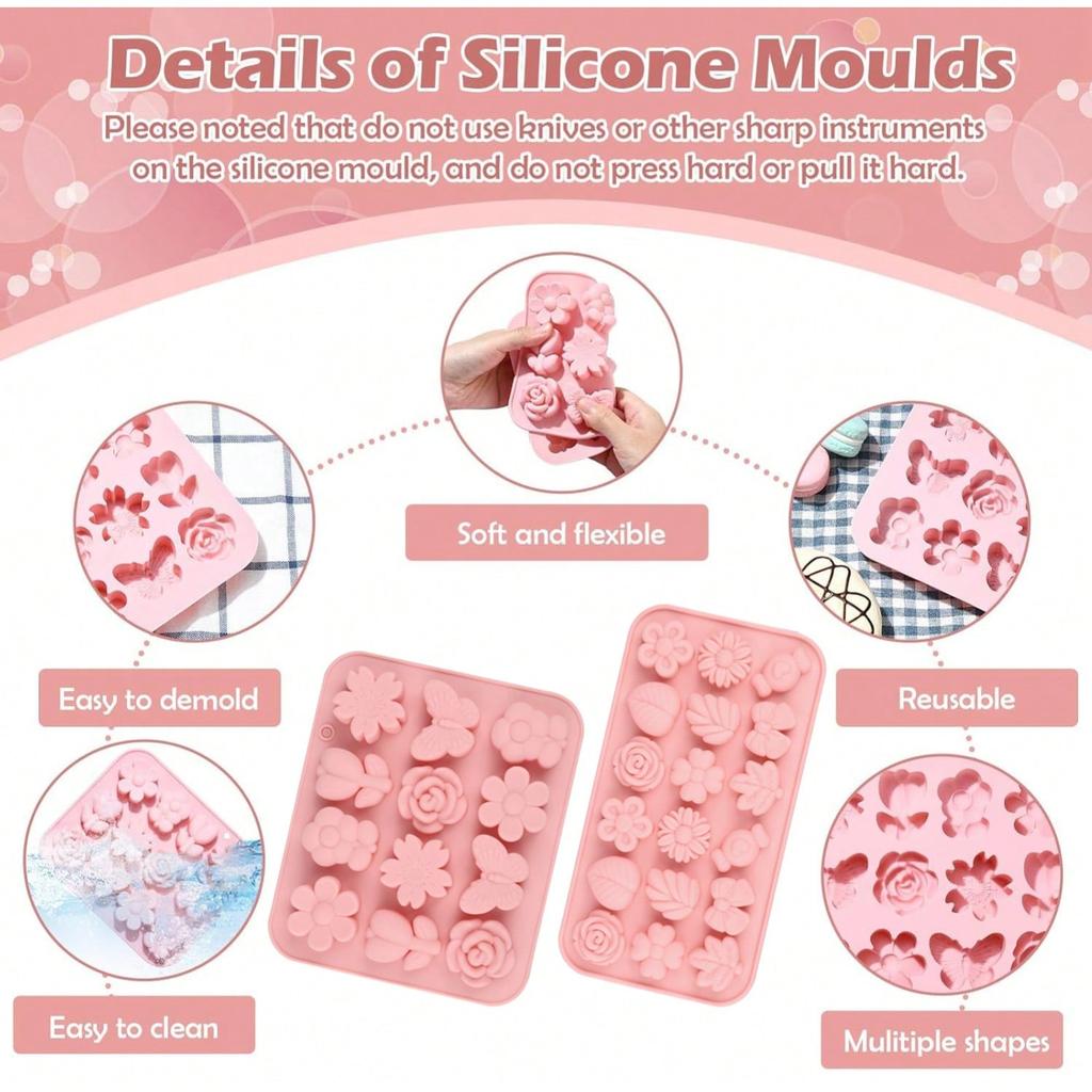 Flower Theme Chocolate Gummy Mold Silicone,Reusable Silicone Candy Molds,for Chocolate Baking,Ice Cube Trays,and Cupcake
