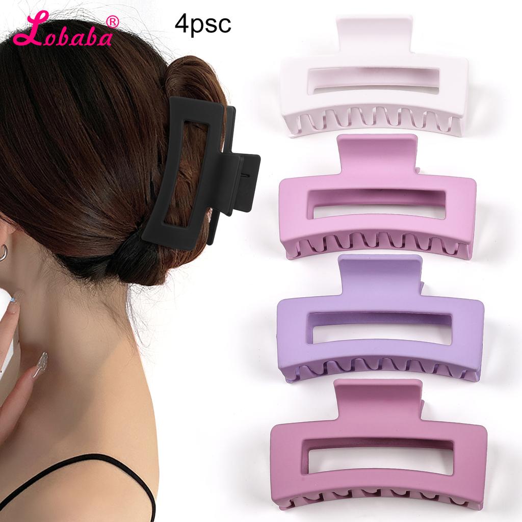 4 Pcs Warm Color Big Hair Claw Clips 3.3" Non-slip Square Matte Banana Clips for Women,Strong Hold Jaw Clips for Thick Thin Hair