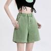 Pink Denim Shorts Summer New Style for Women with High Waist Slimming A-line Wide-leg Mid-length Pants Loose Five-point Pants