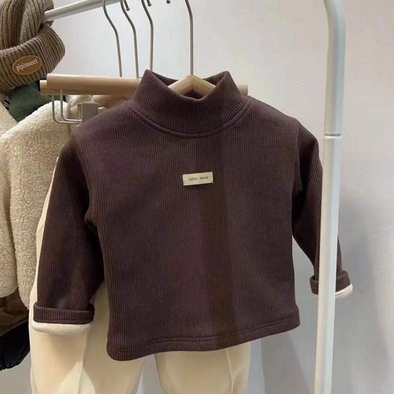 

Зима Осень Плюс Бархатные Топы Нижние Рубашки С Длинным Рукавом Водолазка Топы С Длинным Рукавом Простая Одежда для Мальчиков и Девочек 140 кофейный