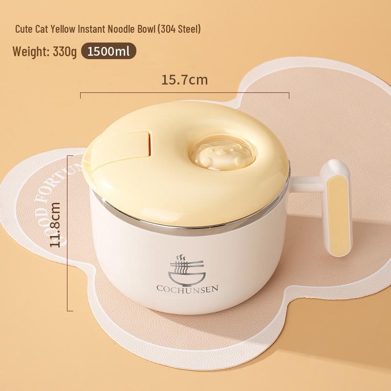 304 Stainless Steel Cartoon Noodle Bowl with Drain, Ideal for Dormitories - Small Gift