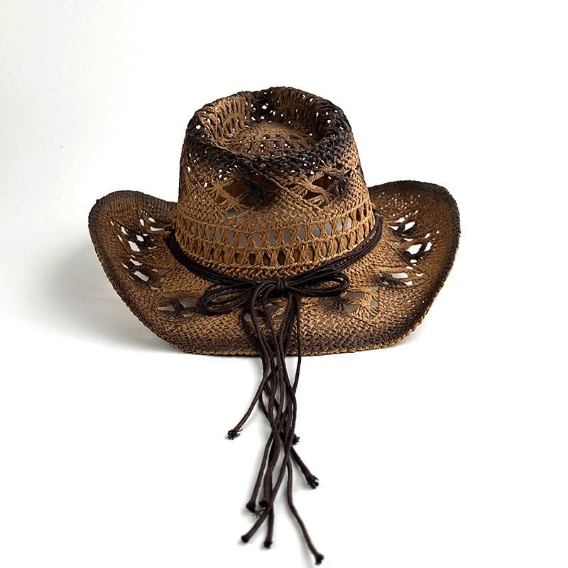 Cowboy Straw Hat With Sun Protection And Breathable Design For Summer Outdoor Activities**
