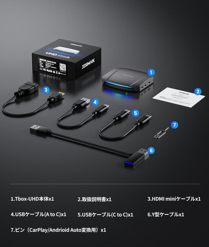 JESIMAIK CarPlay Ai unterstützt Video und Android 8GB 128GB groß bis zu 4K30P 4G LTE App kabelloses Auto automatisches GNSS Kabel im Lieferumfang enthalten Box, Wiedergabe,