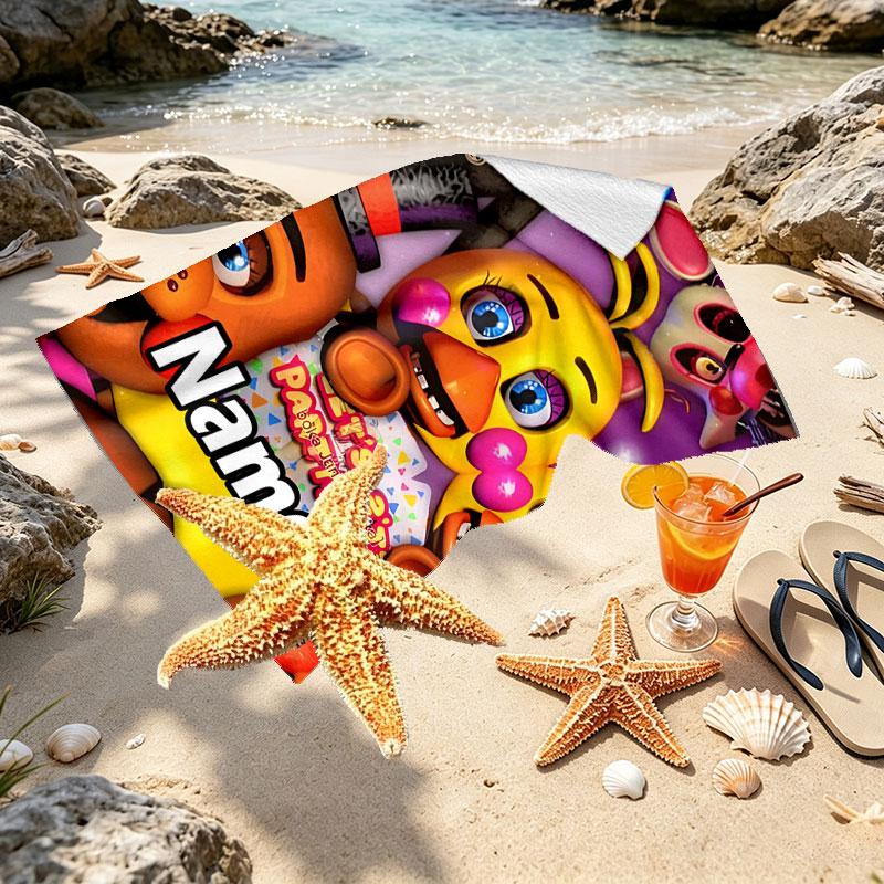 Personalisierter Strandtuch mit individuellem Namen für Five Nights at Freddy's, für Reise Camping Strandparty Heimdekoration, Geburtstagsgeschenk für Familie & Freunde
