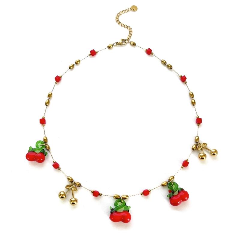 

Sweet Cherry Inspired Necklace Stainless Steel Pendant Spring Summer Jewelry Gift Adjustable Chain For Daily Wear 1