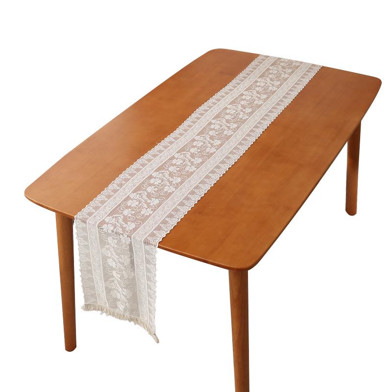 Elegant Nordic White Lace Table Runner with Crochet Tassels - Perfect for Dining or Coffee Tables, Ideal for Christmas Decor.