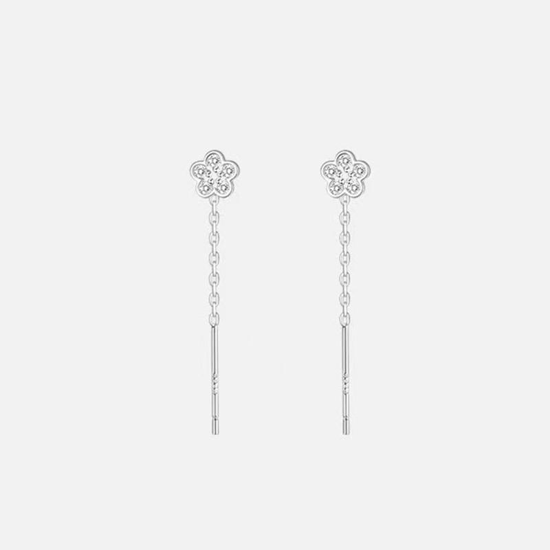 Real 925 Silver Zircon Flower Short Tassel Stud Earrings For Women Classic Fine Jewelry Advanced Feeling Accessories