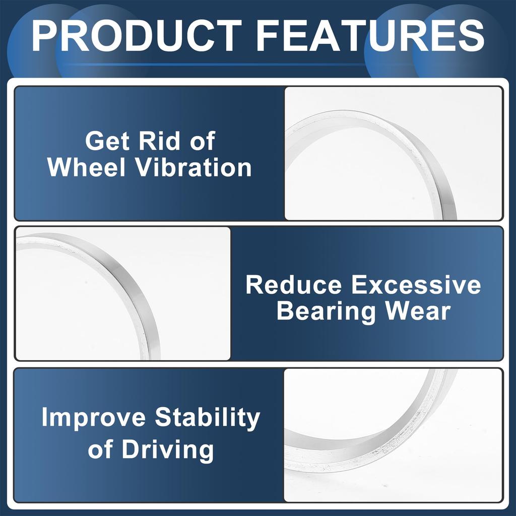 INFINAUTO Wheel Hub Centric Ring OD 72.1mm To ID 65.1mm Wheel Center Shaft Shock Absorption Hub Ring Aluminum Alloy Silver Tone Durable