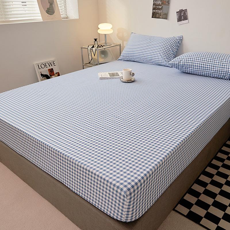 Cotton Fitted Sheet Soild Color with Elastic Band Non Slip Adjustable Mattress Cover Soft Comfortable for Double King Queen Size