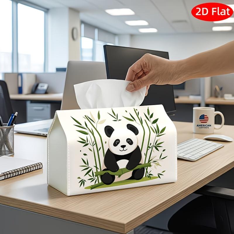 2D Flat, 1pc Tissue Box, Printed on Both Sides, Panda Tissue Box Cute Panda Bamboo Print Fabric Holder Suitable for Home, Party Decorations Compact St