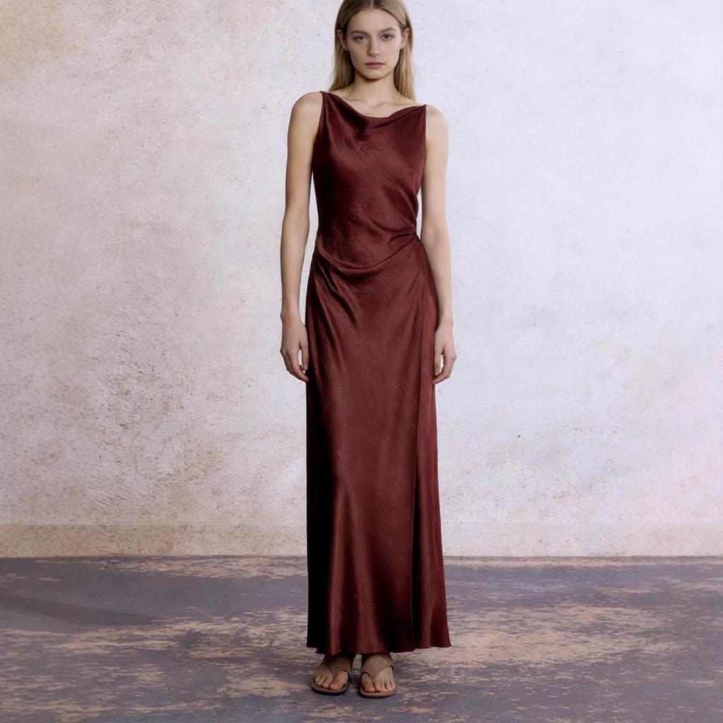 Vestido Europeu de Deusa em Acetato com Fenda Haute Couture para Casamentos, Festas e Eventos Formais