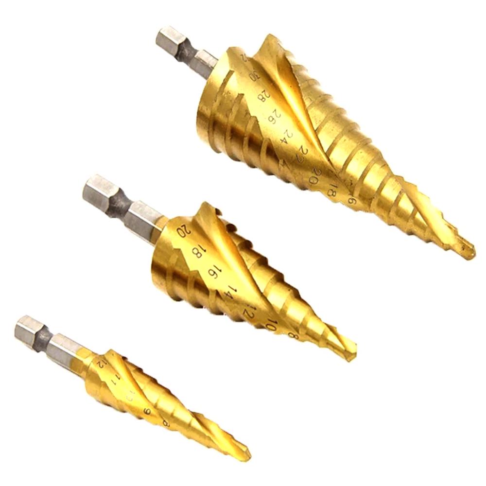 Spiral Grooved Step Drill Bit Set 4mm To 12mm/20mm/32mm Wood Metal Plastic Drilling Hole Titanium