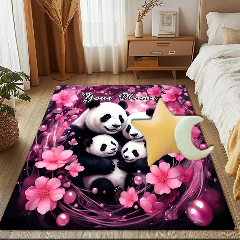 1PC Custom Name Panda Family Flowers Theme Floor Mat Ideal for Living Room, Game Rooms, Office, Bedroom, Floor Mat Playful Design