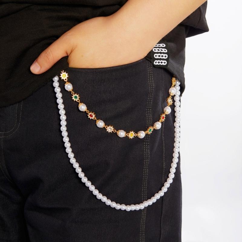 Stylish Adjustable Pants Chain Featuring Pearls And Crystal Embellishments Beaded Pants Jewelry For Women And Girls