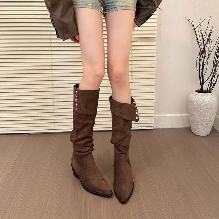 Petite Vintage Knee-High Boots For Women, Versatile Autumn And Winter Design, Versatile Rider Boots, Slimming And Stacked Boots